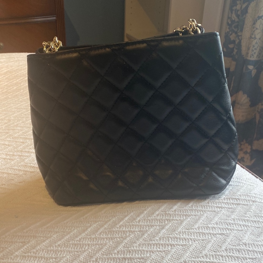 RON WHITE Elegant Black Quilted Leather Shoulder Bag NWOT
